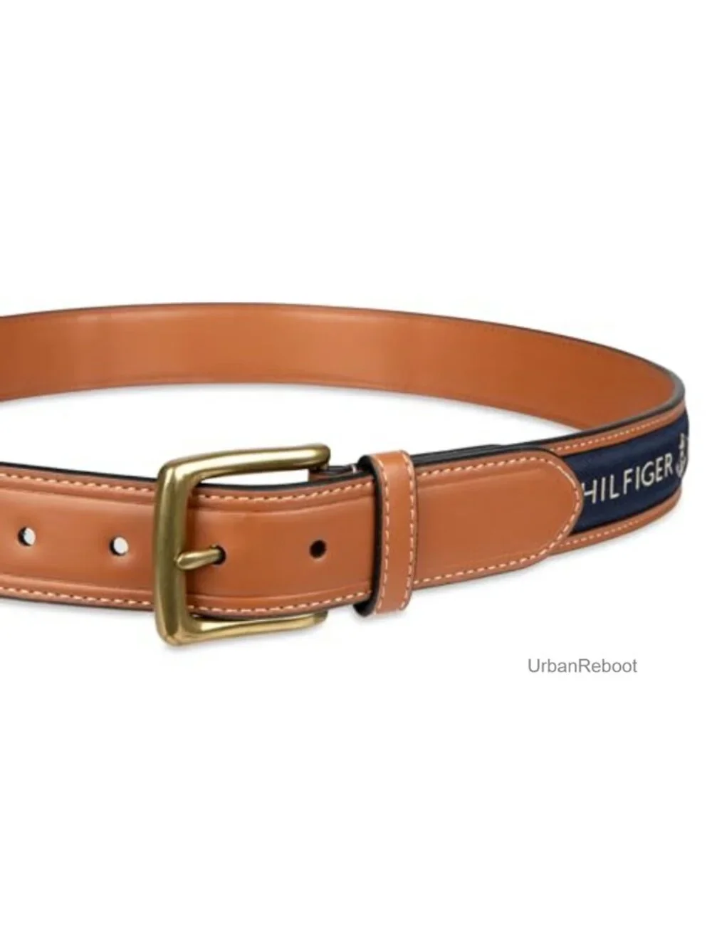 Fabric Inlay Casual Belt with Gold Harness Buckle